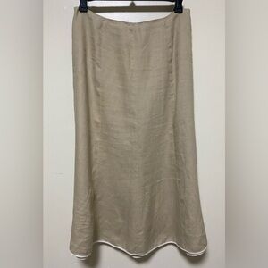 Talbots Linen Midi Skirt Khaki Fully Lined Vintage Retro Casual Size 12